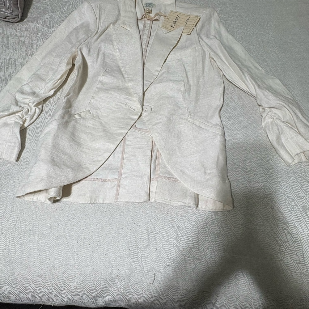 Esley Cream Linen Blazer Size M - Picture 9 of 14